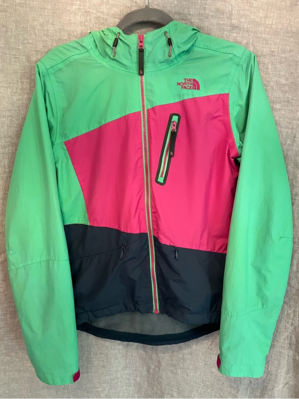 The North Face Green Pink Navy Colorblock Hooded Jacket